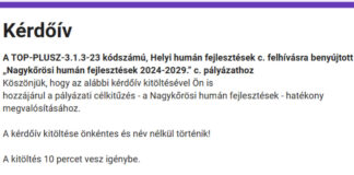 KÉRDŐÍV A TOP-PLUSZ-3.1.3-23 kódszámú, Helyi humán fejlesztések c. felhívásra benyújtott „Nagykőrösi humán fejlesztések 2024-2029.” c. pályázathoz